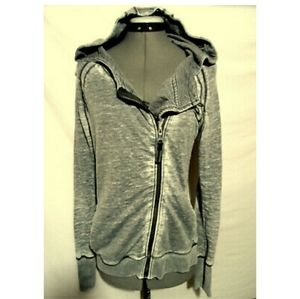 TE VERDE NYC Mineral Wash Sweatshirt S Gray side zipper Trendy cover up